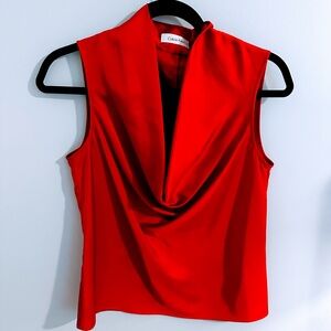 Calvin Klein Vibrant Red Drape Neck Blouse